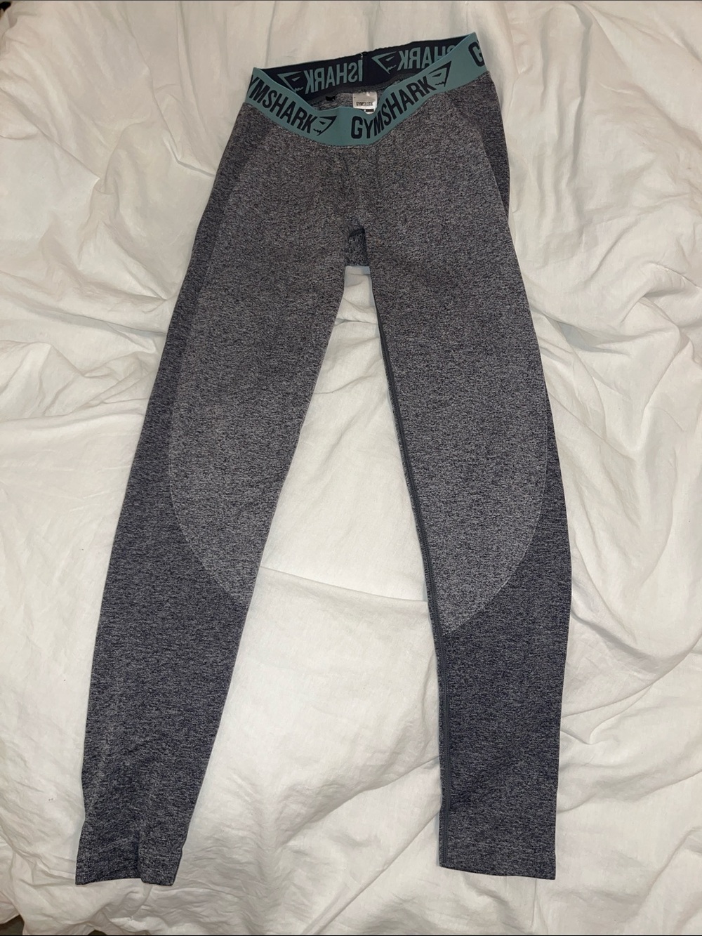 Gymshark Grey Seamless Leggings with Teal Logo Waistband